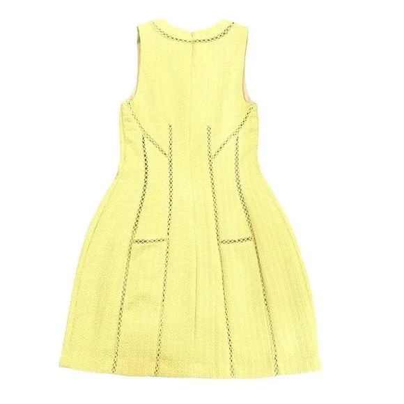 Rebecca‎ Taylor Cocktail Mini Dress Yellow Chartreuse Ladder Stitch Sleeveless 2 - Picture 3 of 12